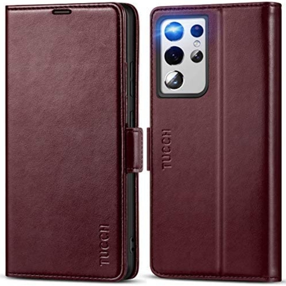 TUCCH Wallet Phone Case for Galaxy S21 Ultra 5G RFID Wine Red New - Picture 5 of 10